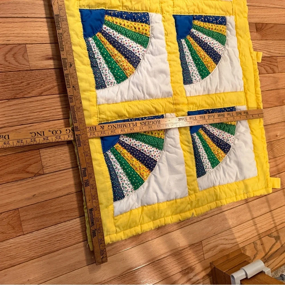 Colorful Fan Pattern Handmade Quilt Wall Art Cottagecore Prarie